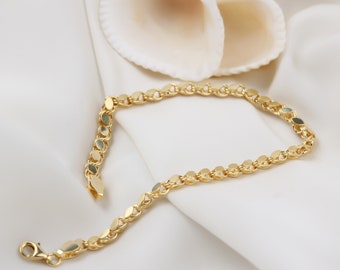 Bracelet de chaîne à paillettes en argent sterling • Bijoux de chaîne écailleuse • Bracelet de chaîne miroir en or • Bracelet de chaîne délicate en or rose • Cadeau pour maman