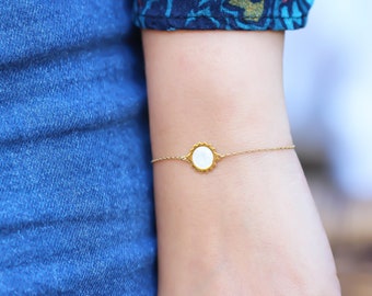 Rose Sun Bracelet • Silver Mother Of Pearl Enamel Sunshine Bracelet • Dainty Gold Sun Bracelet • Sterling Silver Sun Bracelet • Gift For Mom