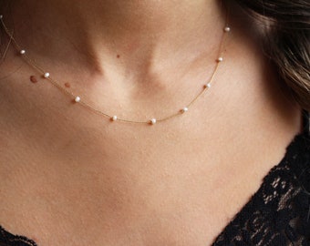 Pearl Necklace • Good Luck Charm • Gold Pearl Necklace • Row of Pearls Necklace • Dainty Gold Necklace • Dainty Necklace • Dainty Chain