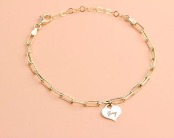Personalized Heart Bracelet • Silver Custom Bracelet • Link Chain Bracelet • Personalized Initial Bracelet • Personalized Heart Chain
