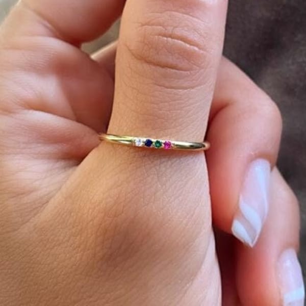 Silver Birthstone Ring • Gold Birthstone Ring •  Birthstone Jewelry • Personalized Birthstone Ring • Dainty Ring • Stackable Ring