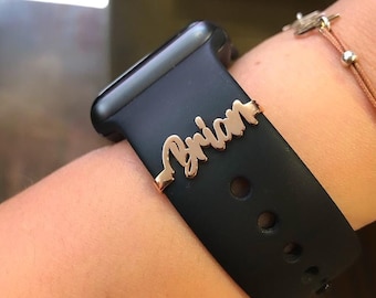 Sterling Silver Rose Gold Apple Watch Band Name Charm: Personalized Watch Accessory