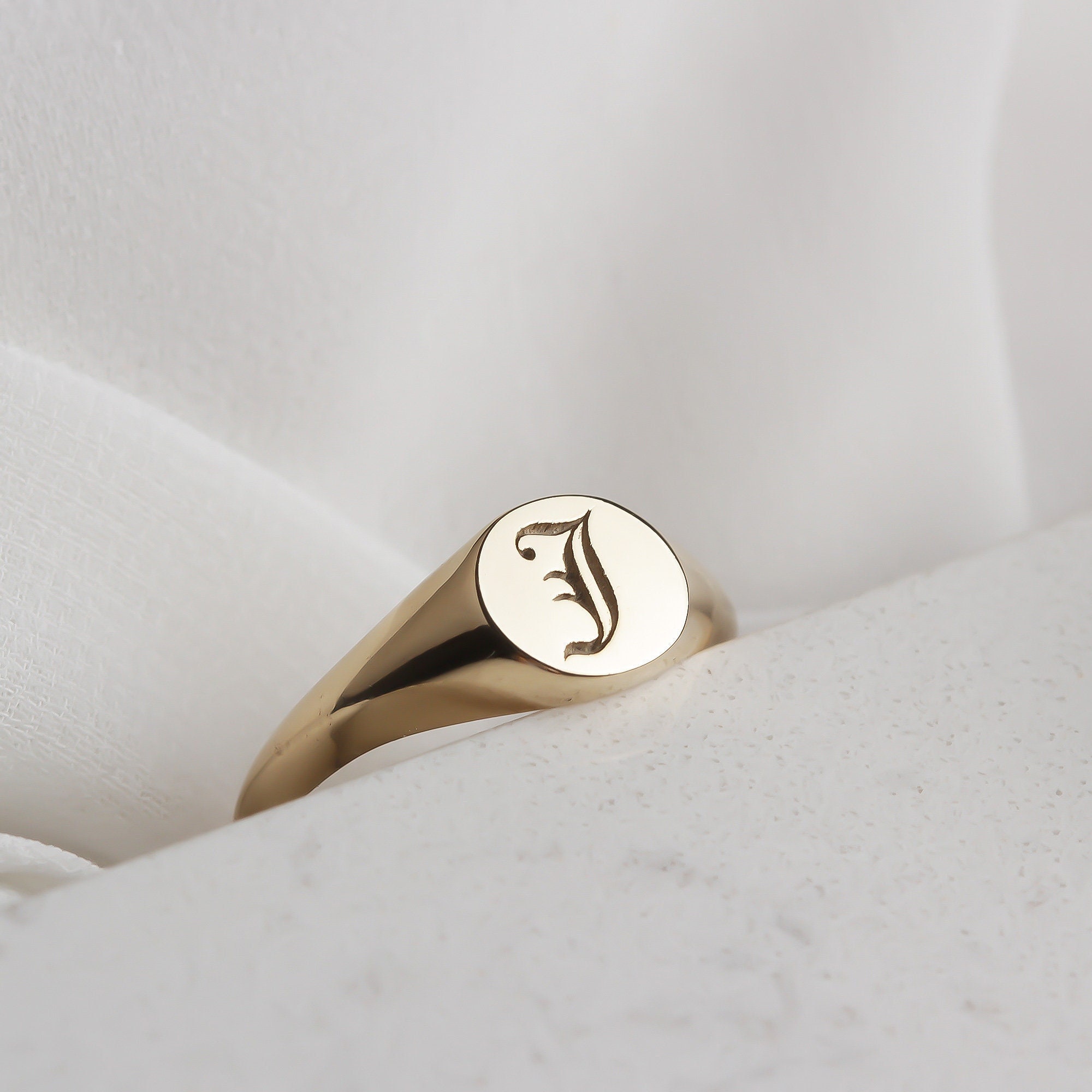 22Ct Gold Vermeil Old English Engraved Initial Rounded Signet Ring - Letter  Z by SEOL + GOLD