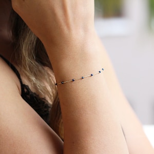 14k Gold Lapis Stone Bracelet • Row of Lapis Stone Bracelet • Dainty Gold Lapis Stone Bracelet • Gold Natural Stone Bracelet • Gift For Her