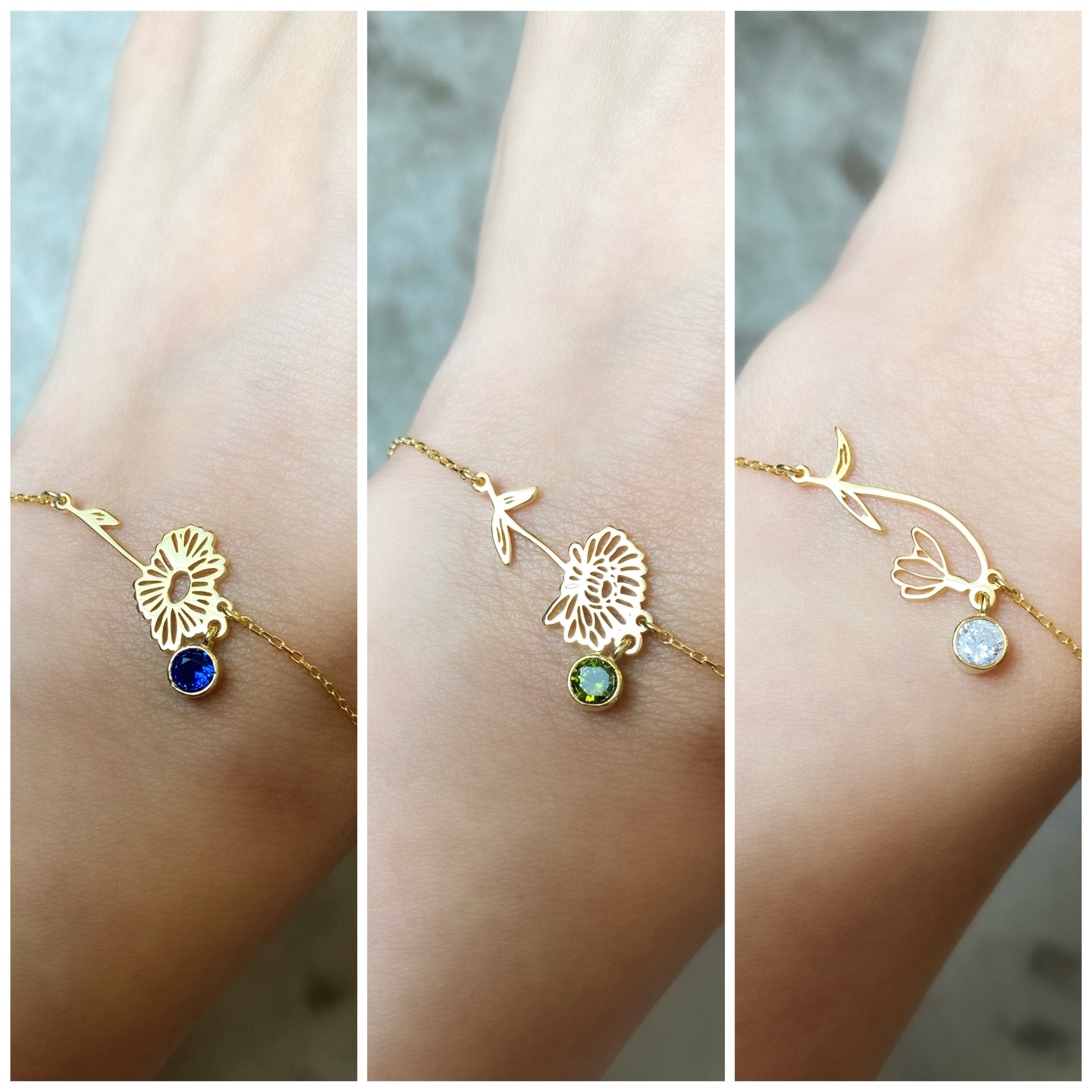 Silver Birth Flower Bracelet Birthstone Bracelet Custom Etsy Canada