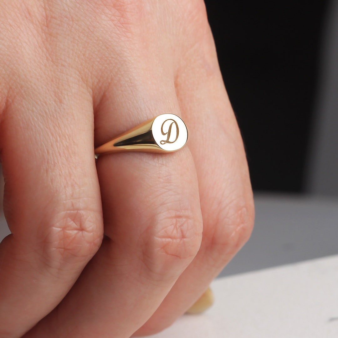 Personalized Initial Ring, Tiny Stacking Sterling Silver Ring, Signet