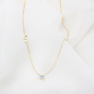 Gold Birthstone Initial Necklace • Silver Birthstone Necklace • Custom Birthstone Personalized Birthstone Necklace • Birthstone with Initial