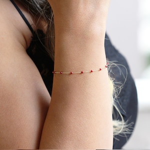 Dainty 14k Solid Gold Coral Stone Bracelet: Delicate Red Jewelry