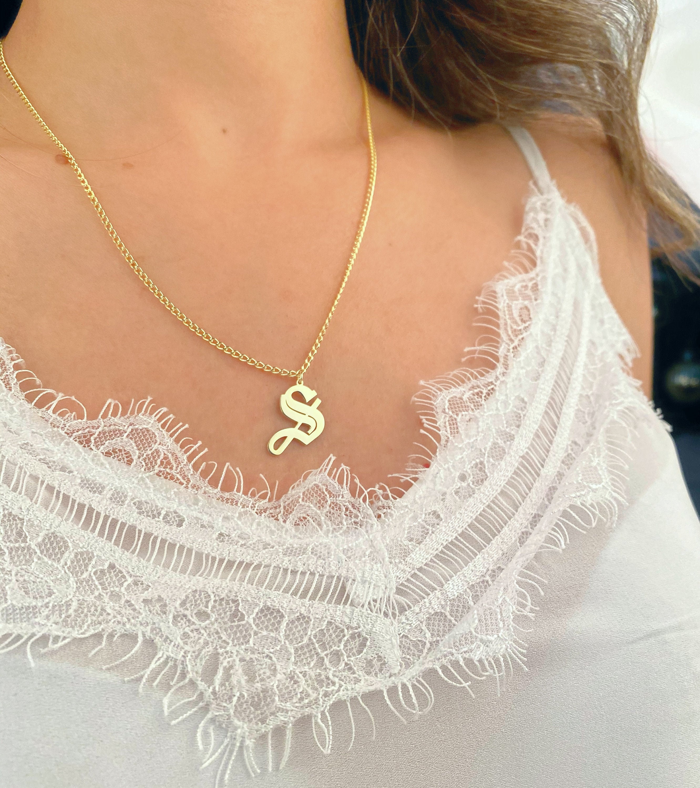 Initial necklace hotsell gothic