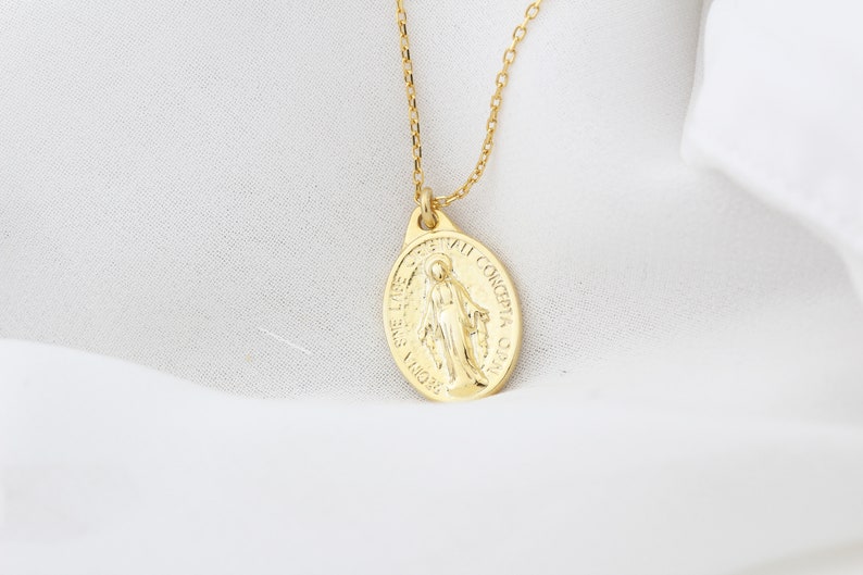 Virgin Mary and Jesus Necklace Silver Jesus Necklace Gold Christian Necklace Dainty Cross Necklace Delicate Sterling Cross Necklace image 3