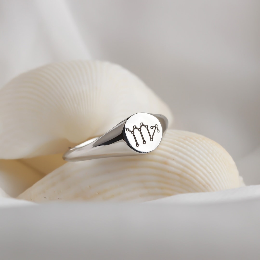 Silver Horoscope Rings Sterling Silver Zodiac Signet Ring: Personalized Horoscope Jewelry, 18K ...