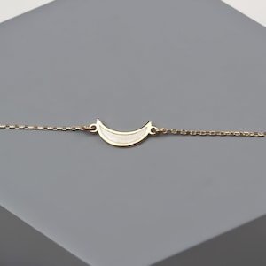Silver Mother Of Pearl Enamel Moon Bracelet • Gold Crescent Bracelet • Dainty Moon Bracelet • Rose Gold Pearl Enamel Crescent Bracelet