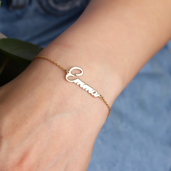 Layered heart bracelet with your personalized name in Sterling Silver or  solid karat gold