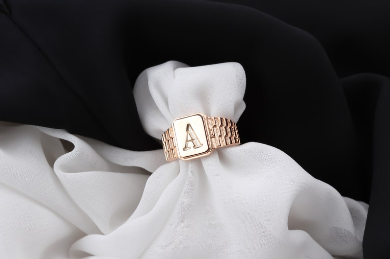 Personalisierter Buchstabe Sterling Silber Roségold Anfangsring Personalisierter Anfangsring Zarter Buchstabenring Geschenk für Sie Bild 4