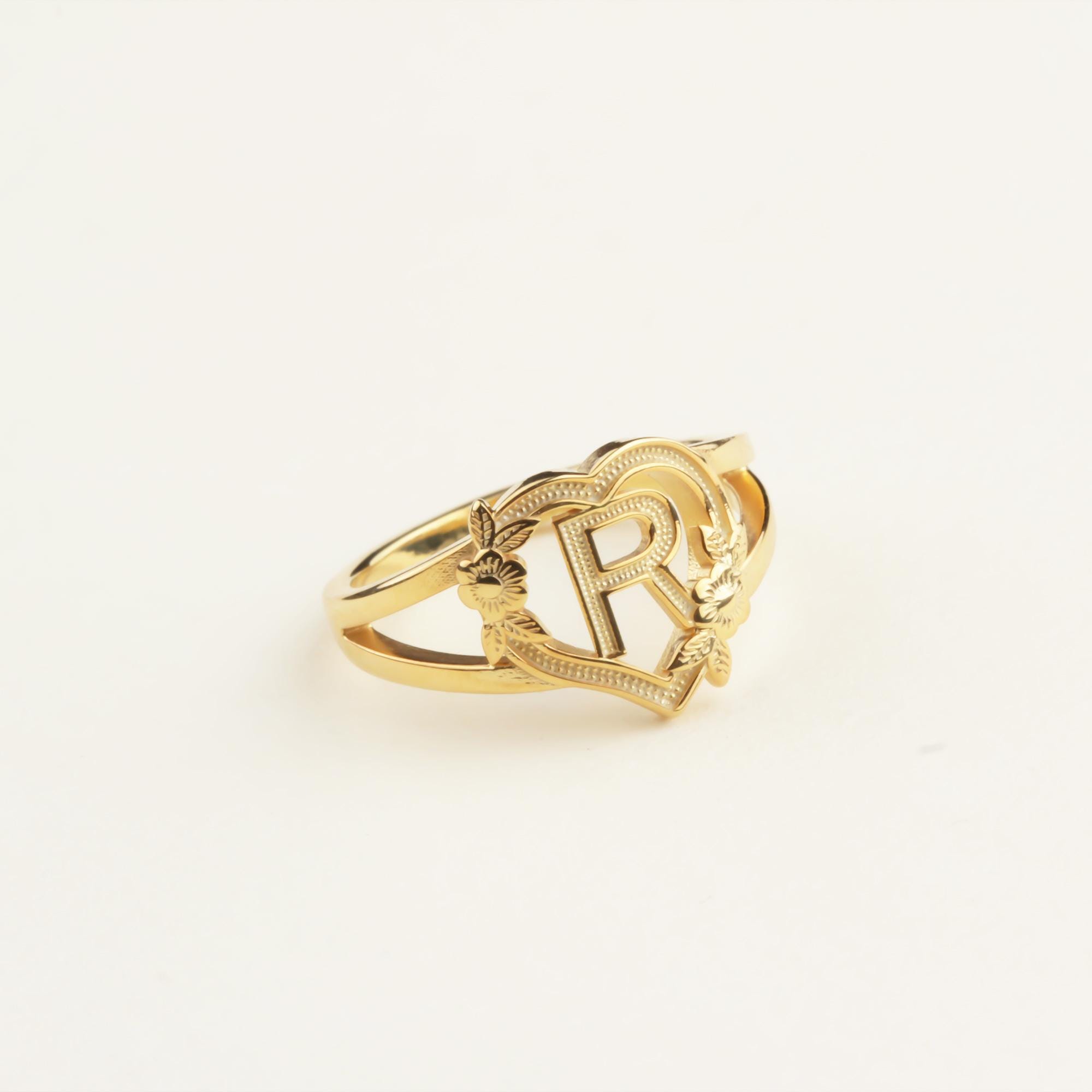 Initial Heart Ring - Personalized Floral Letter Ring, 925 Sterling…
