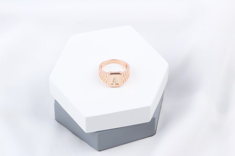 Personalisierter Buchstabe Sterling Silber Roségold Anfangsring Personalisierter Anfangsring Zarter Buchstabenring Geschenk für Sie Bild 6