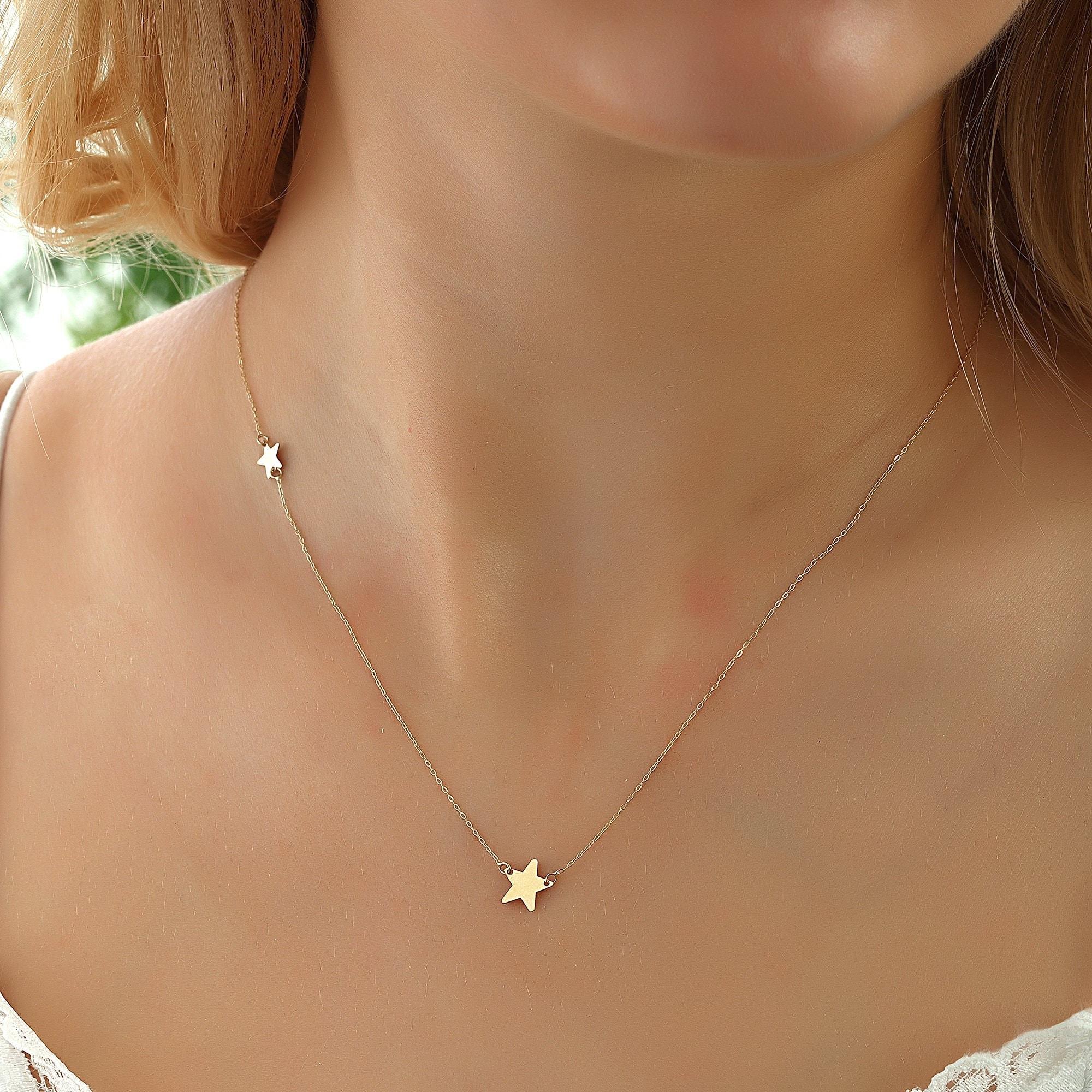 Gold Star Necklace • 14k Gold Star Necklace • Gold Stars Necklace 