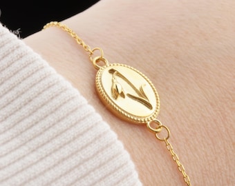 Birth Flower Bracelet – 925 Sterling Silver 18K Gold Plated, Personalized Floral Bracelet
