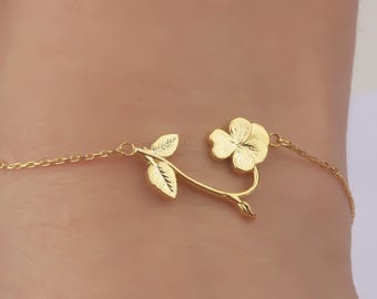 Gold 18K Birth Flower Bracelet, Custom Birthday Gift, Sterling Silver Jewelry