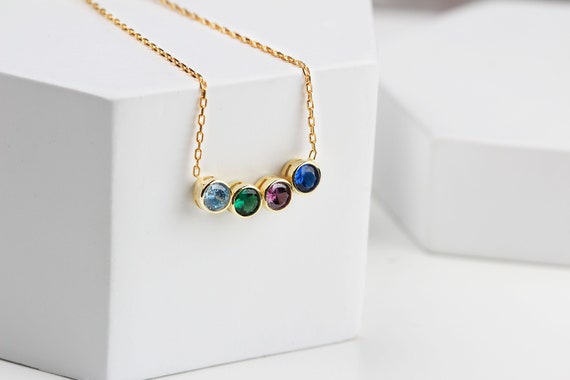 Gold Birthstone Necklace: Custom Family Jewelry, Sterling Silver Pendant