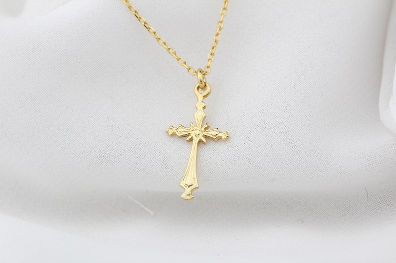 Virgin Mary and Jesus Necklace Silver Jesus Necklace Gold Christian Necklace Dainty Cross Necklace Delicate Sterling Cross Necklace image 5