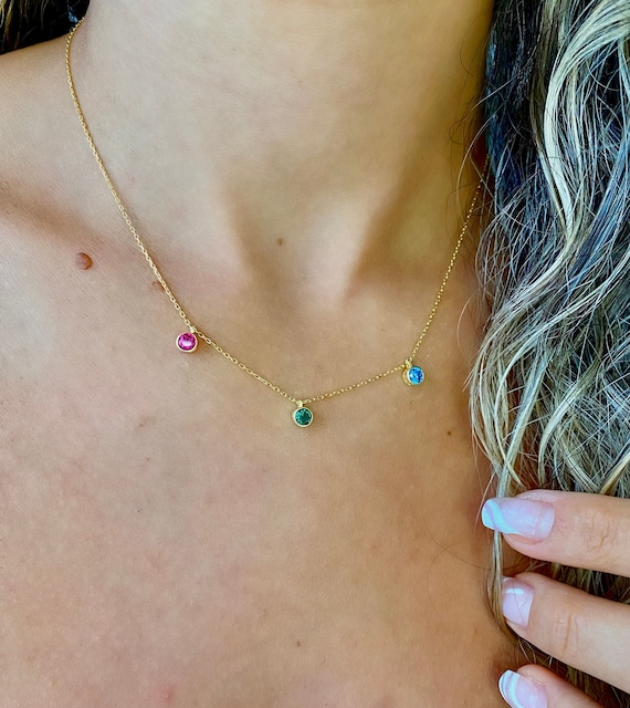 18K Gold Birthstone Necklace: Custom Sterling Silver Family Jewelry