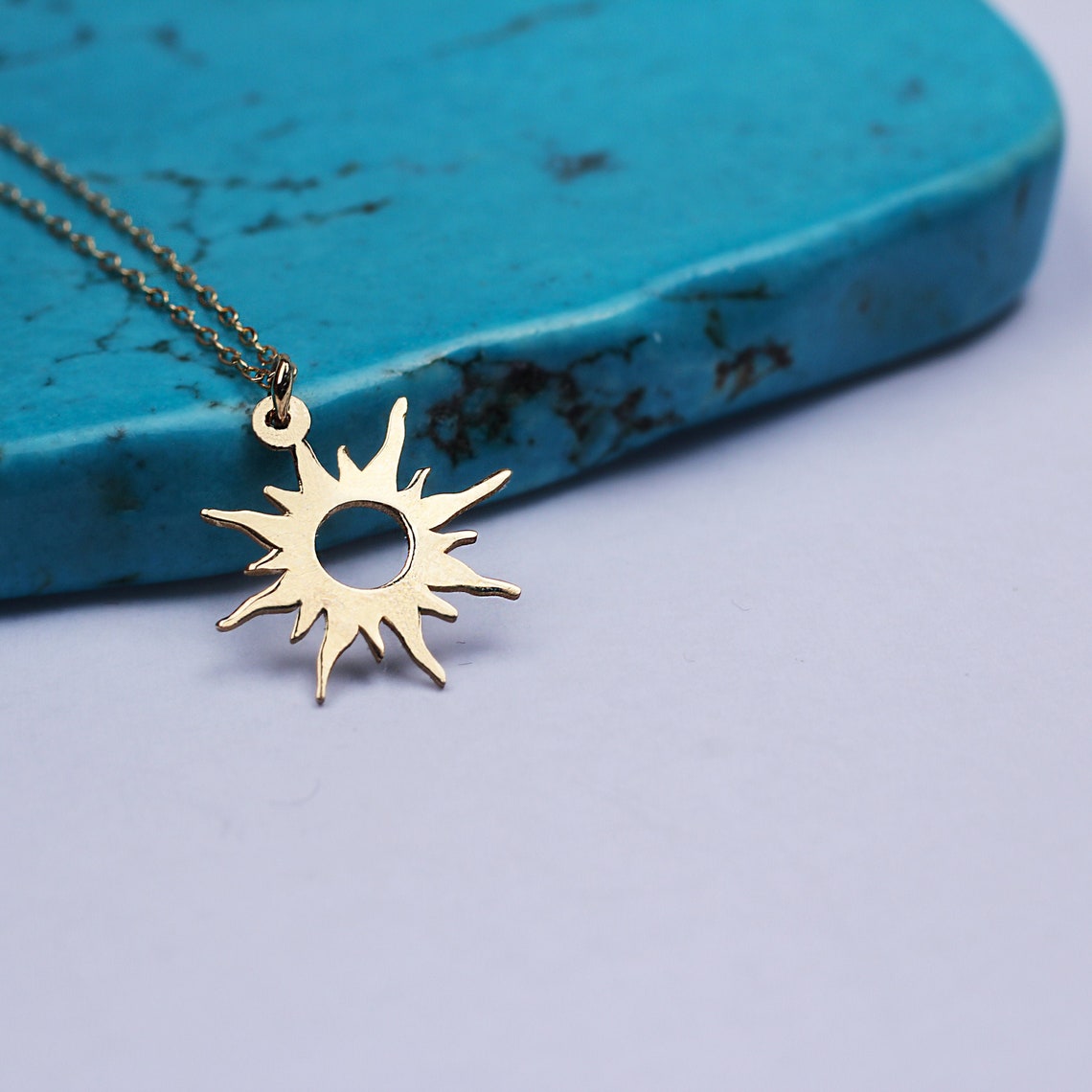 14k Solid Gold Sun Necklace: Good Luck Charm Pendant - Etsy