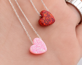 18K Gold Opal Heart Necklace: Dainty Modern Jewelry