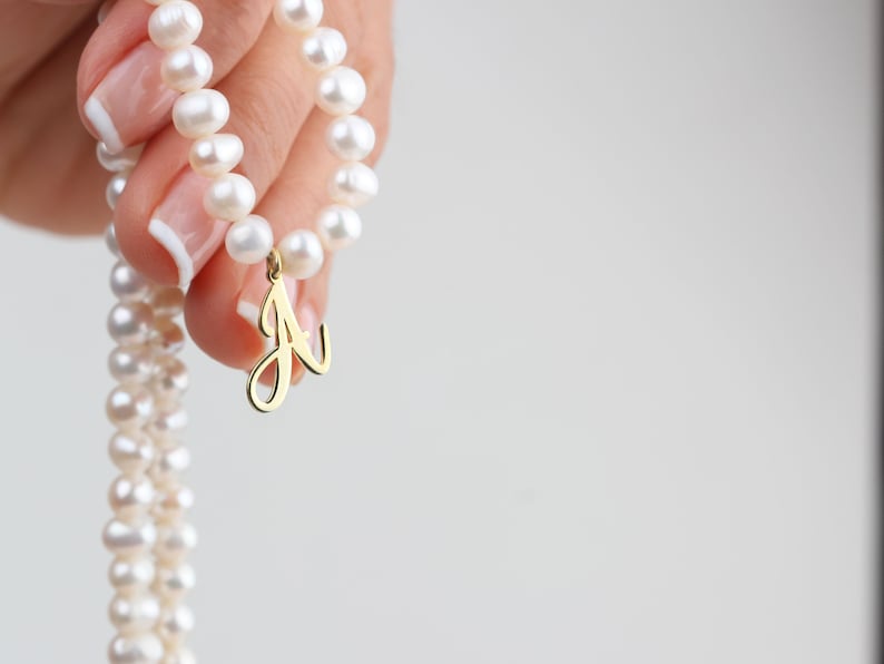 Custom Pearl Necklace Silver Initial Necklace Custom Etsy UK