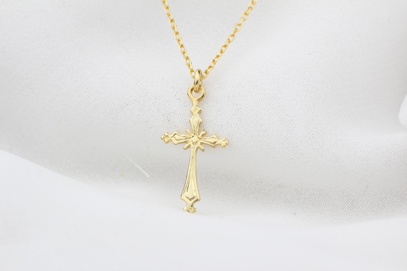 Virgin Mary and Jesus Necklace Silver Jesus Necklace Gold Christian Necklace Dainty Cross Necklace Delicate Sterling Cross Necklace image 6
