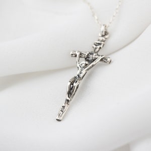 Sterling Silver Jesus Christ Pendant • Jesus Cross Necklace • Jesus Crucifix Necklace • Dainty Cross Necklace • Modern Silver Cross Necklace