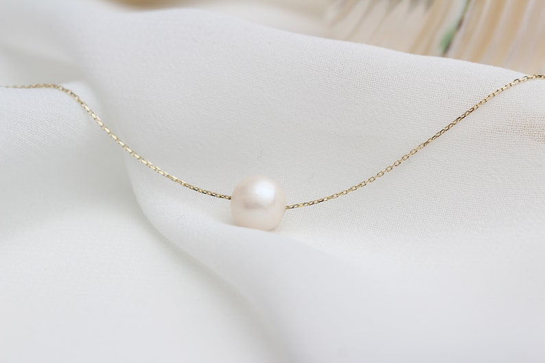 Pearl Necklace 14k Gold Pearl Necklace Gold Pearl Necklace Dainty Pearl Necklace Freshwater Pearl Necklace Dainty Gold Necklace image 4