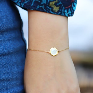 Rose Sun Bracelet Silver Mother Of Pearl Enamel Sunshine Bracelet Dainty Gold Sun Bracelet Sterling Silver Sun Bracelet Gift For Mom image 2