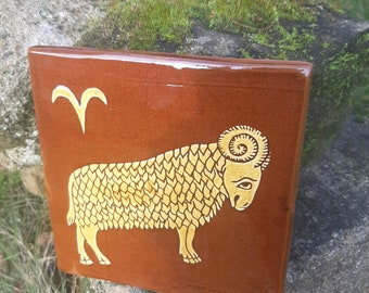 Hand made medieval Aries tile - sign of the Zodiac