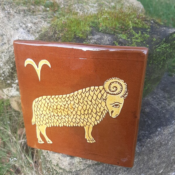 Hand made medieval Aries tile - sign of the Zodiac