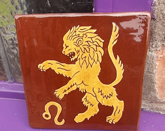 Hand made medieval Leo tile - sign of the Zodiac