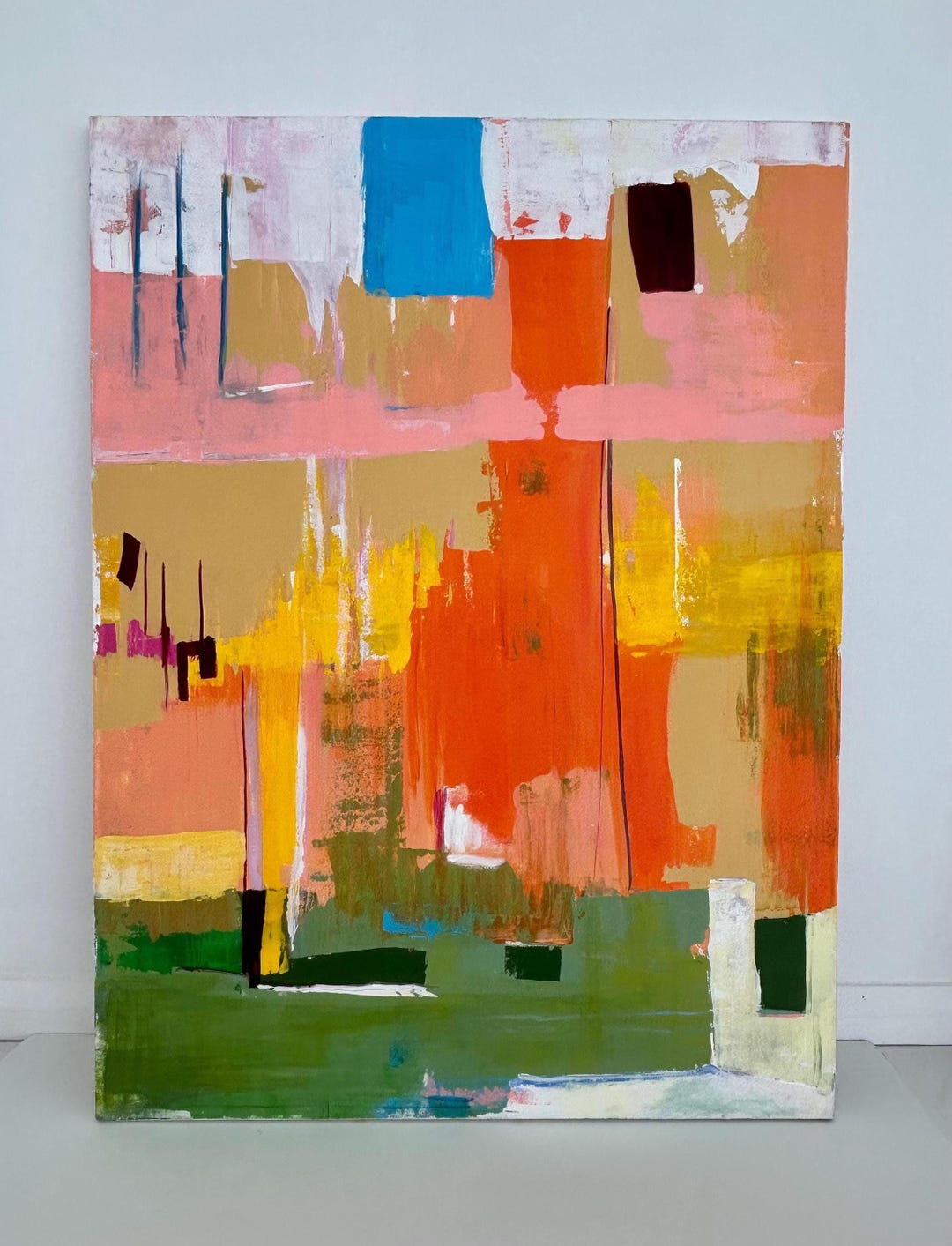 Original Large Abstract Painting on Canvas 30"x40" Orange, White, Green ...