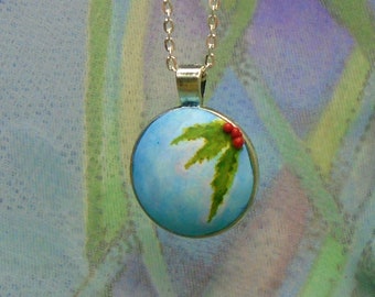 Christmas Leaves Pendant Necklace, Blue Jewelry