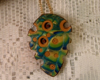 Abstract Necklace,  Polymer clay Pendant,  Metallic Pendant,  Gift for her