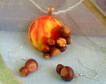 Chestnuts Fire Jewelry Set |  Autumn Fall Polymer Clay Jewelry Set | Pendant and Earrings | Festive Jewellery