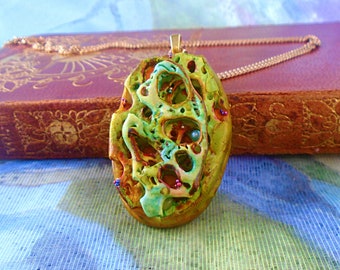 Pendant Necklace | Polymer Clay and alcohol ink Cellular Pendant | Rustic Pendant Necklace