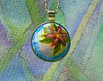 Purple and Lilac Christmas Flower Pendant. Polymer clay and alcohol ink jewelry, Noel Necklace,  Christmas gift for women