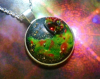 Birth of a star nebula pendant necklace, Green galaxy pendant, Universe necklace, jewelry for women