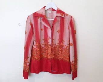 70s red floral blouse