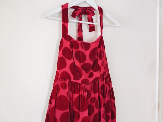 Patricia Field • Pink velvet polka dot halter dres