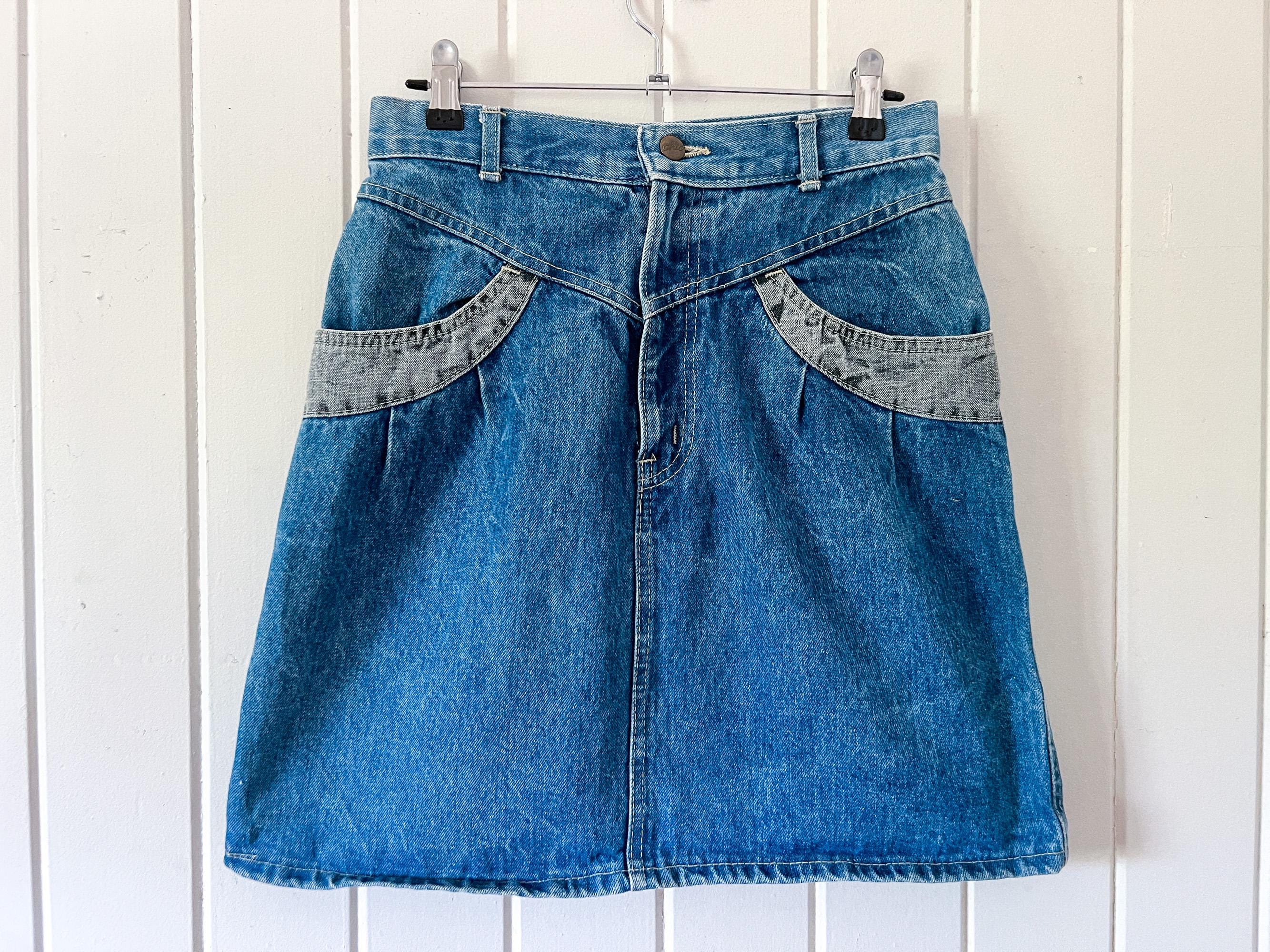 Jupe Denim Vintage JC Penney - Taille 14 Junior - Indigo Bleu Avec Coutures Jaunes - Jamais Portée ?