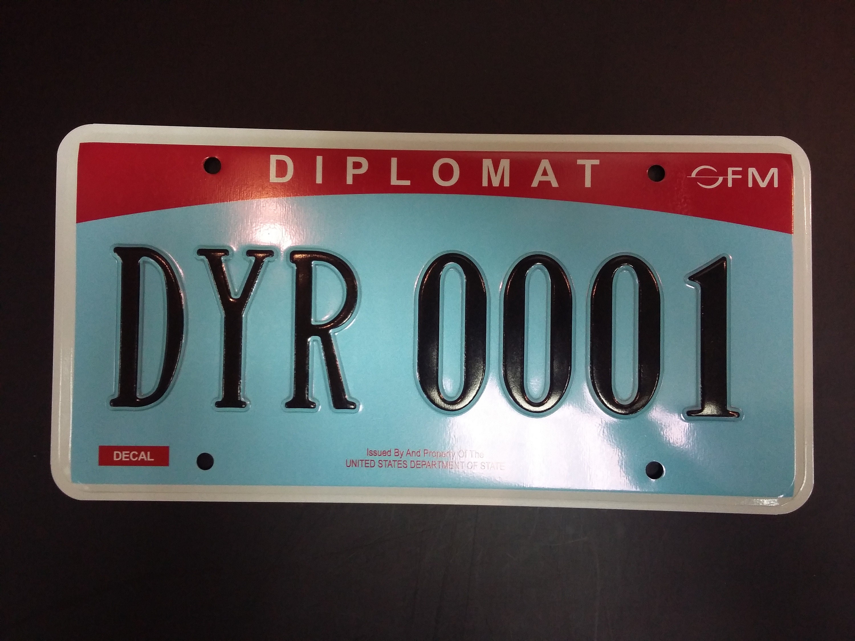 American diplomatic embossed license plate. The price is for 1 Etsy