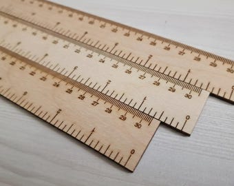 Fake ruler, Wooden Ruler 12 inch and 30cm, Laser Engraved Measuring Tool for Architects, Minimalist Desk Accessory