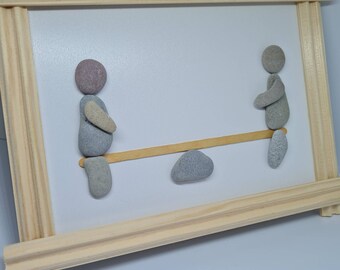 Swing, Igualdad, Amor, Arte de guijarros, Imagen de piedra, Decoración de pared, Enmarcado, piedras de mar, piedra de mar, decoración de playa, piedras marinas naturales, rocas de playa