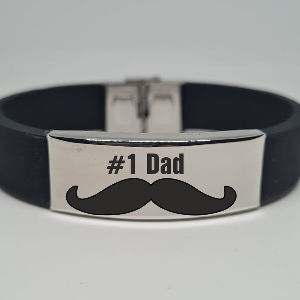 Schnurrbart, 1 Papa, Herren Armband, bester Papa, bester Vater, Geschenk für Vater, graviertes Geschenk, Väter Geschenk Botschaft, gravierte Zitate